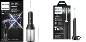 Philips Sonicare Cordless Power Flosser 3000 - Black & 4100 Power Toothbrush, Rechargeable Electric Toothbrush with Pressure Sensor, Black