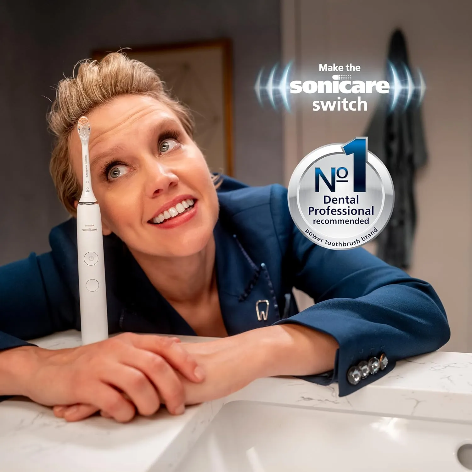 Philips Sonicare ProtectiveClean 6500 Rechargeable Electric Toothbrush, with Pressure Sensor, 3 Cleaning Modes, SmarTimer and QuadPacer, 14-Day Battery Life, Charging Travel Case, Navy Blue, HX6462/07