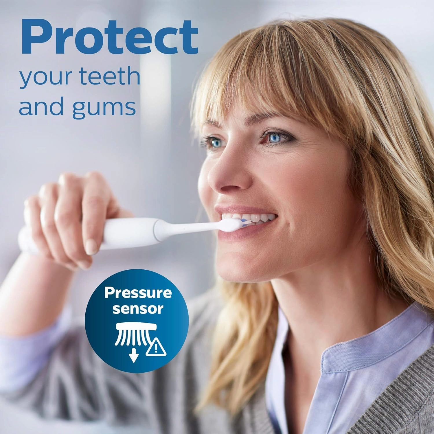 PHILIPS Sonicare ProtectiveClean 6100 Rechargeable Electric Toothbrush, with Pressure Sensor, 3 Cleaning Modes, SmarTimer and QuadPacer, 14-Day Battery Life, Travel Case, White, Model HX6877/21