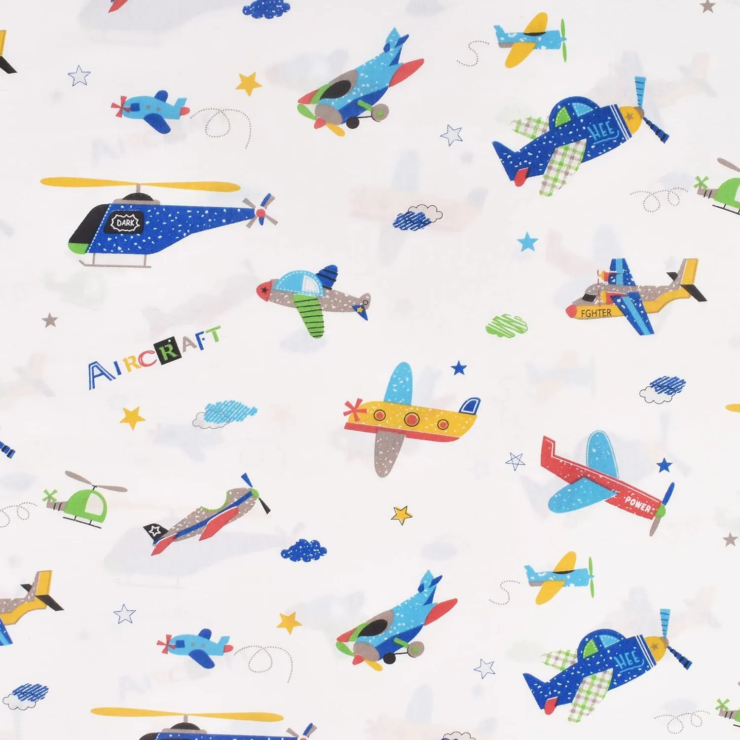 Plane Airplane Aircraft Helicopter Cartoon Twin Sheet Set Bedroom Decoration Gift 100% Cotton Flat Sheet   Fitted Sheet   Pillowcase Bedding Set for Unisex Boys Girls (Airplane, Twin)