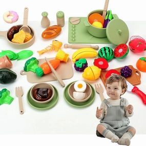 Play Kitchen Accessories, Silicone Pretend Play Kitchen Toys Set, Play Kitchen Pots and Pans Set for Kids, Learning Education Cooking Toys for Girls and Boys(Green)