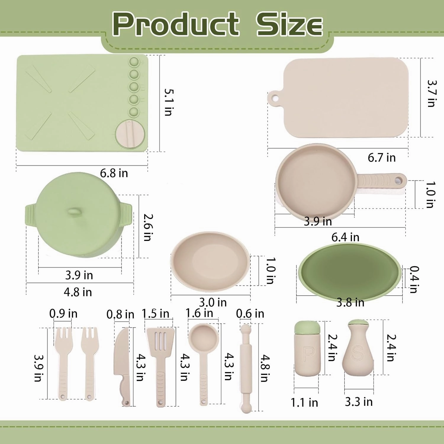 Play Kitchen Accessories, Silicone Pretend Play Kitchen Toys Set, Play Kitchen Pots and Pans Set for Kids, Learning Education Cooking Toys for Girls and Boys(Green)