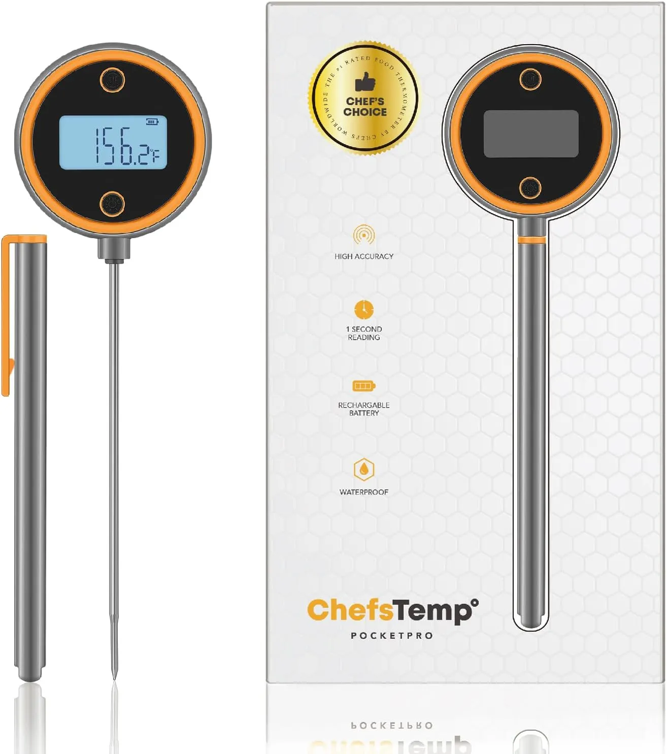 Pocket Pro 1-Second Instant Read Digital Meat Thermometer Rechargeable for Grilling, Food, BBQ, Kitchen Cooking, Oil Deep Frying & Candy (Iced Mango)