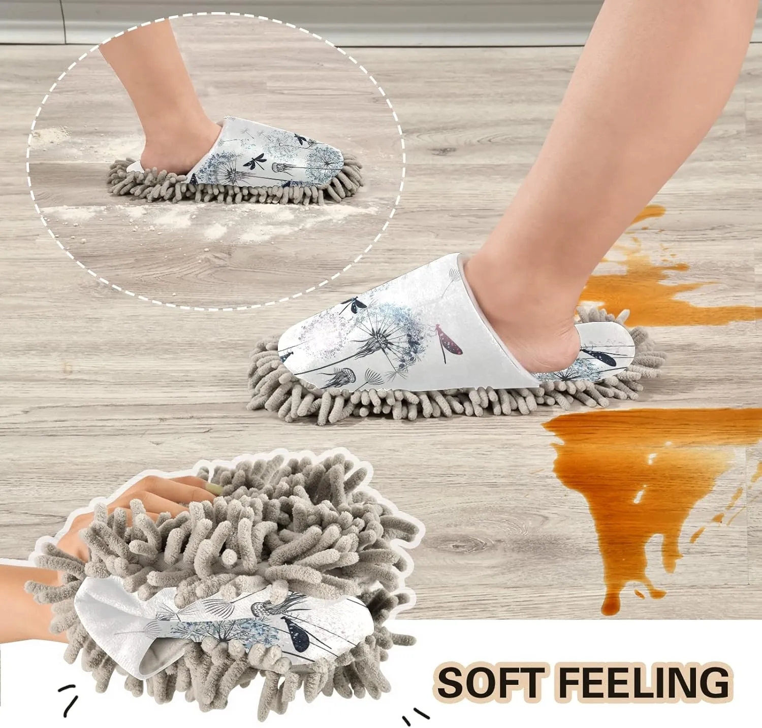 Poeticcity Mop Slippers Shoes, Unisex Cleaning House Slippers Spa Dusting Slippers M-L