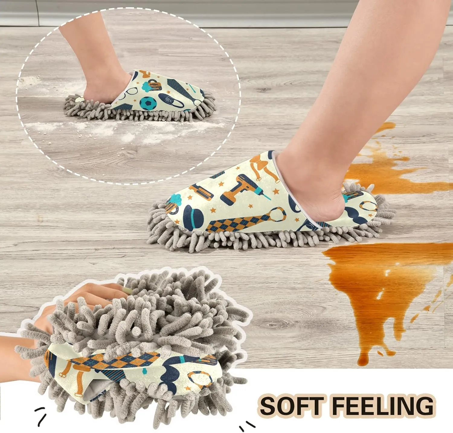 Poeticcity Mop Slippers Shoes, Unisex Cleaning House Slippers Spa Dusting Slippers M-L