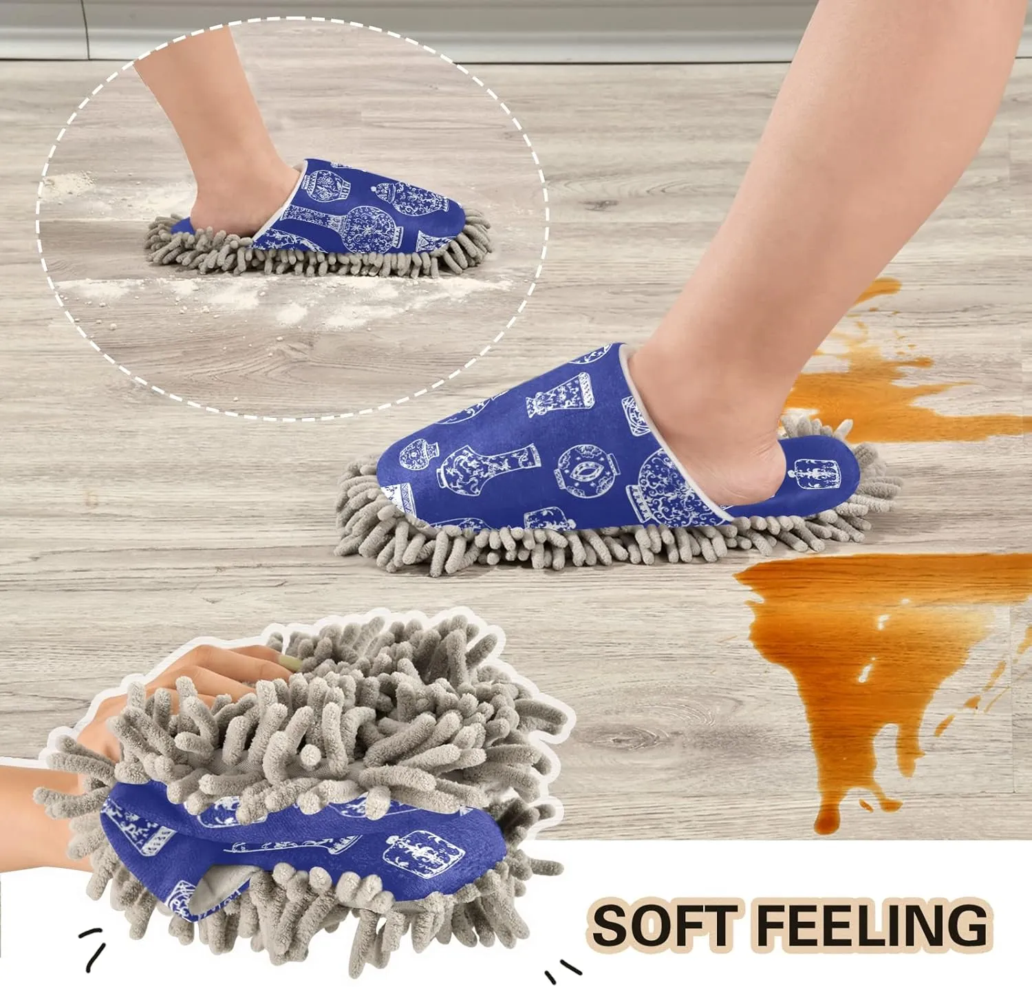 Poeticcity Mop Slippers Shoes, Unisex Cleaning House Slippers Spa Dusting Slippers M-L