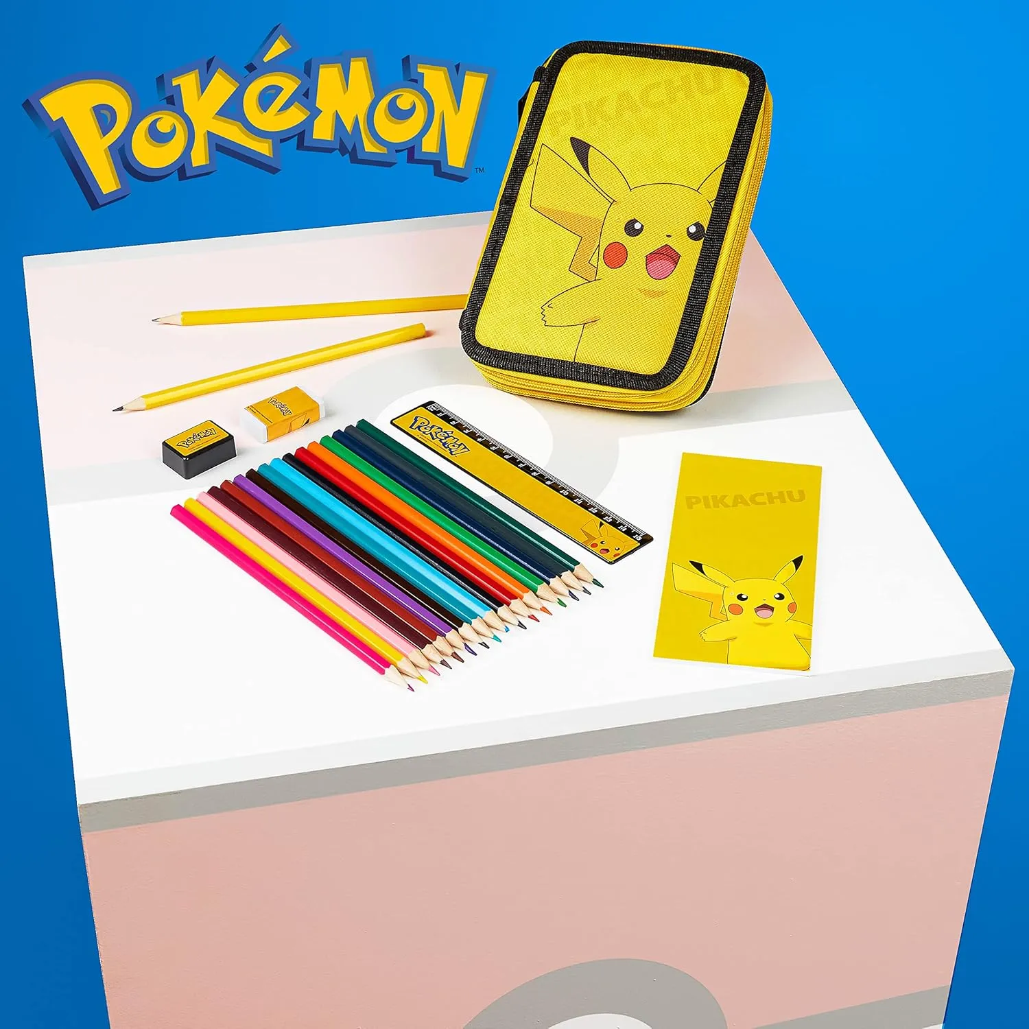 Pokemon Pencil Case for Boys, Pikachu Filled Pencil Case Stationery Set