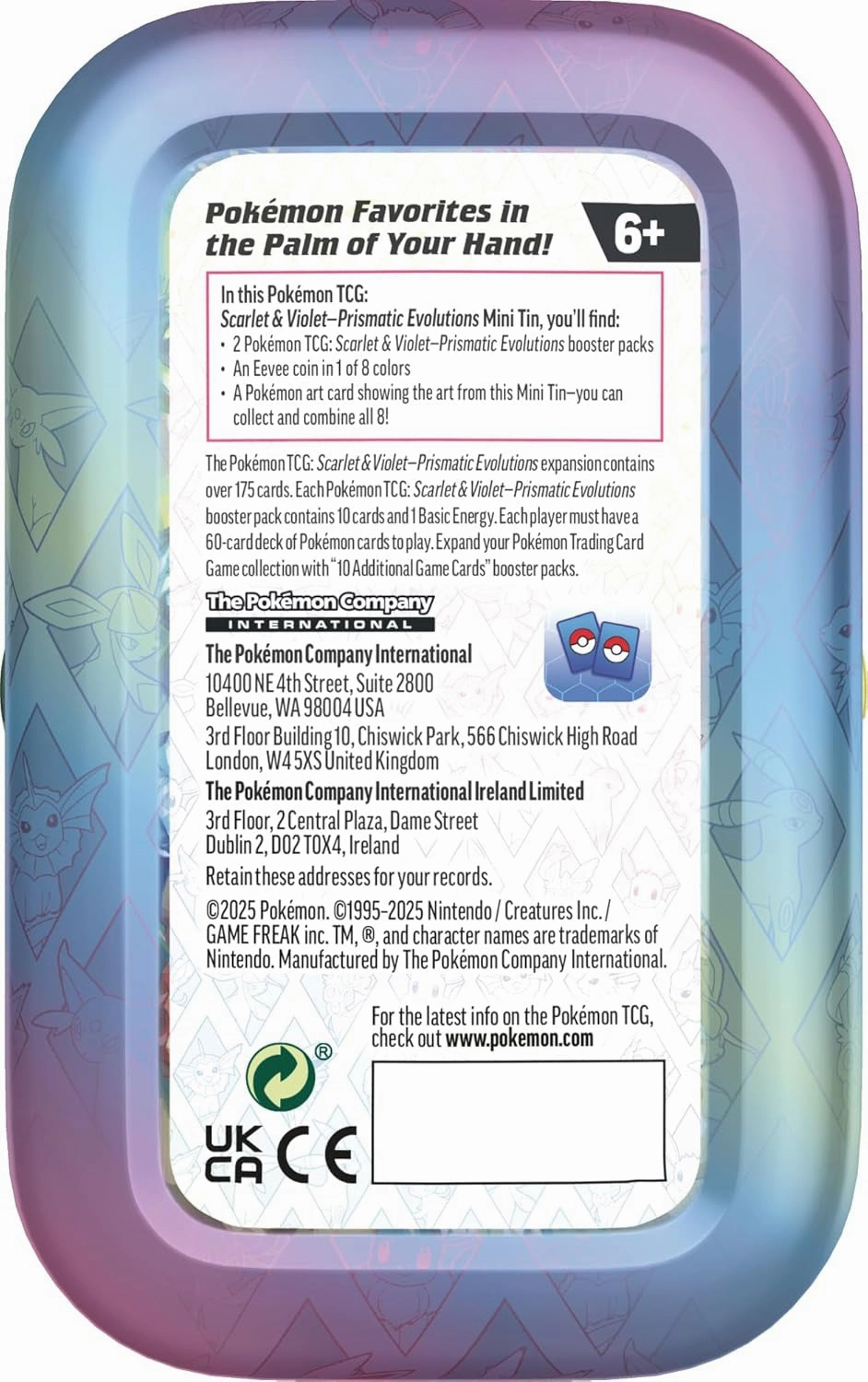 Pokémon TCG: Scarlet & Violet—Prismatic Evolutions Mini Tin – Leafeon (2 Booster Packs & 1 Coin)