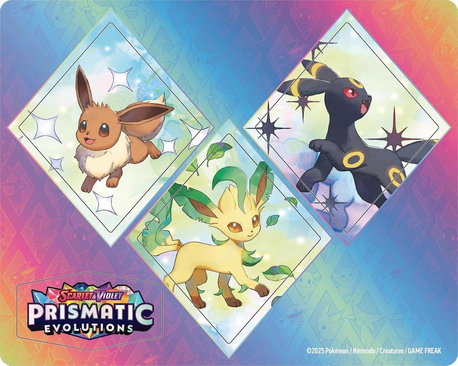 Pokémon TCG: Scarlet & Violet—Prismatic Evolutions Tech Sticker Collection – Leafeon (1 Foil Promo Card & 3 Booster Packs)