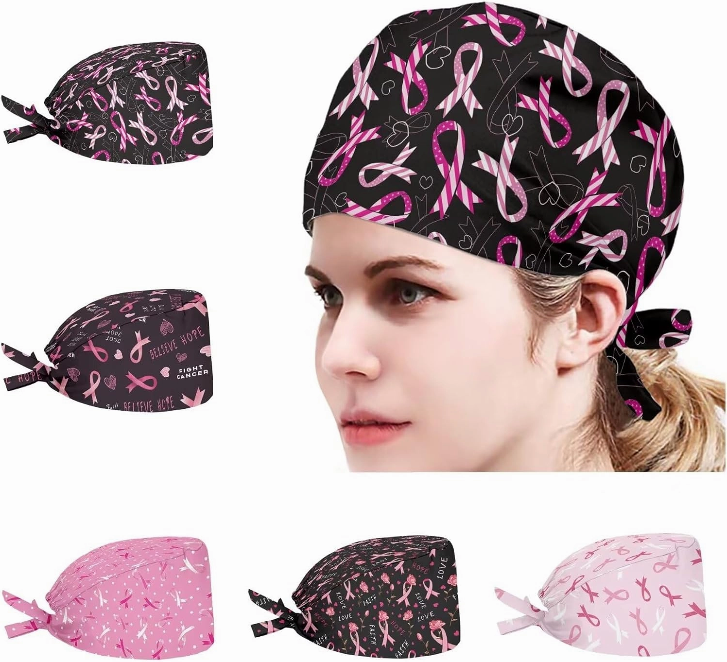 POLERO Holiday Scrub Hats with Sweatband Fashion Hair Covering Party Headgear Cap Set of 5