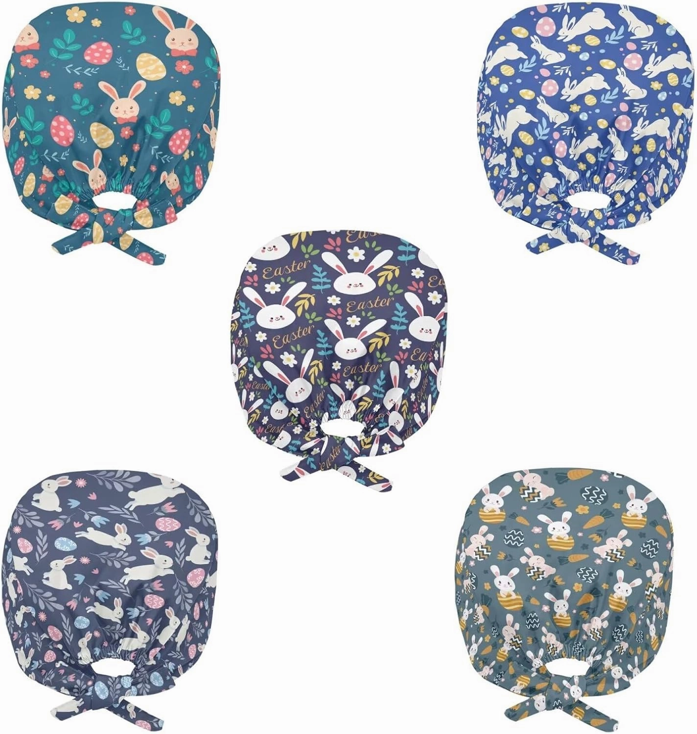 POLERO Holiday Scrub Hats with Sweatband Fashion Hair Covering Party Headgear Cap Set of 5