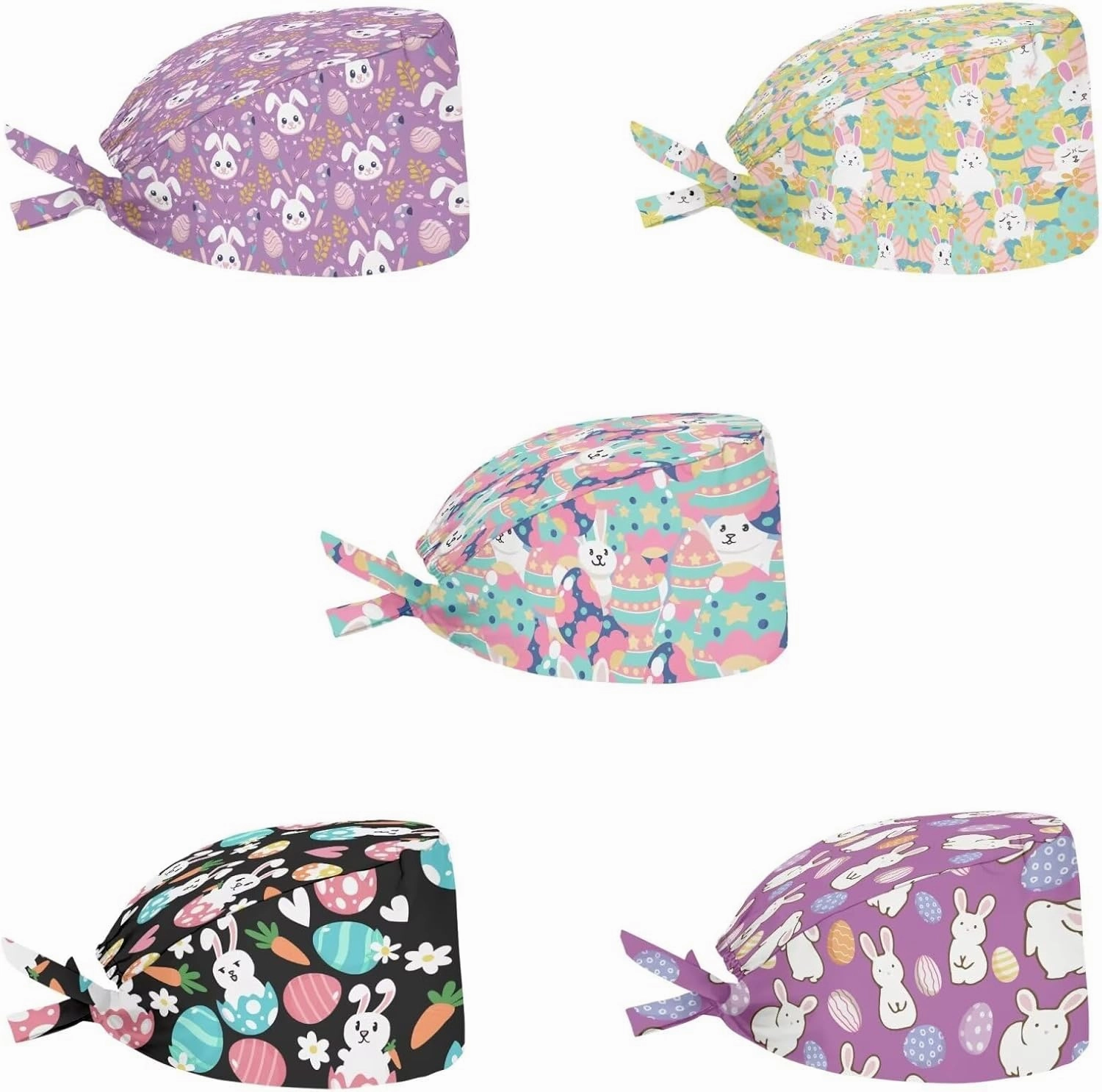 POLERO Holiday Scrub Hats with Sweatband Fashion Hair Covering Party Headgear Cap Set of 5