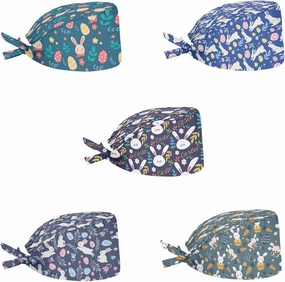 POLERO Holiday Scrub Hats with Sweatband Fashion Hair Covering Party Headgear Cap Set of 5