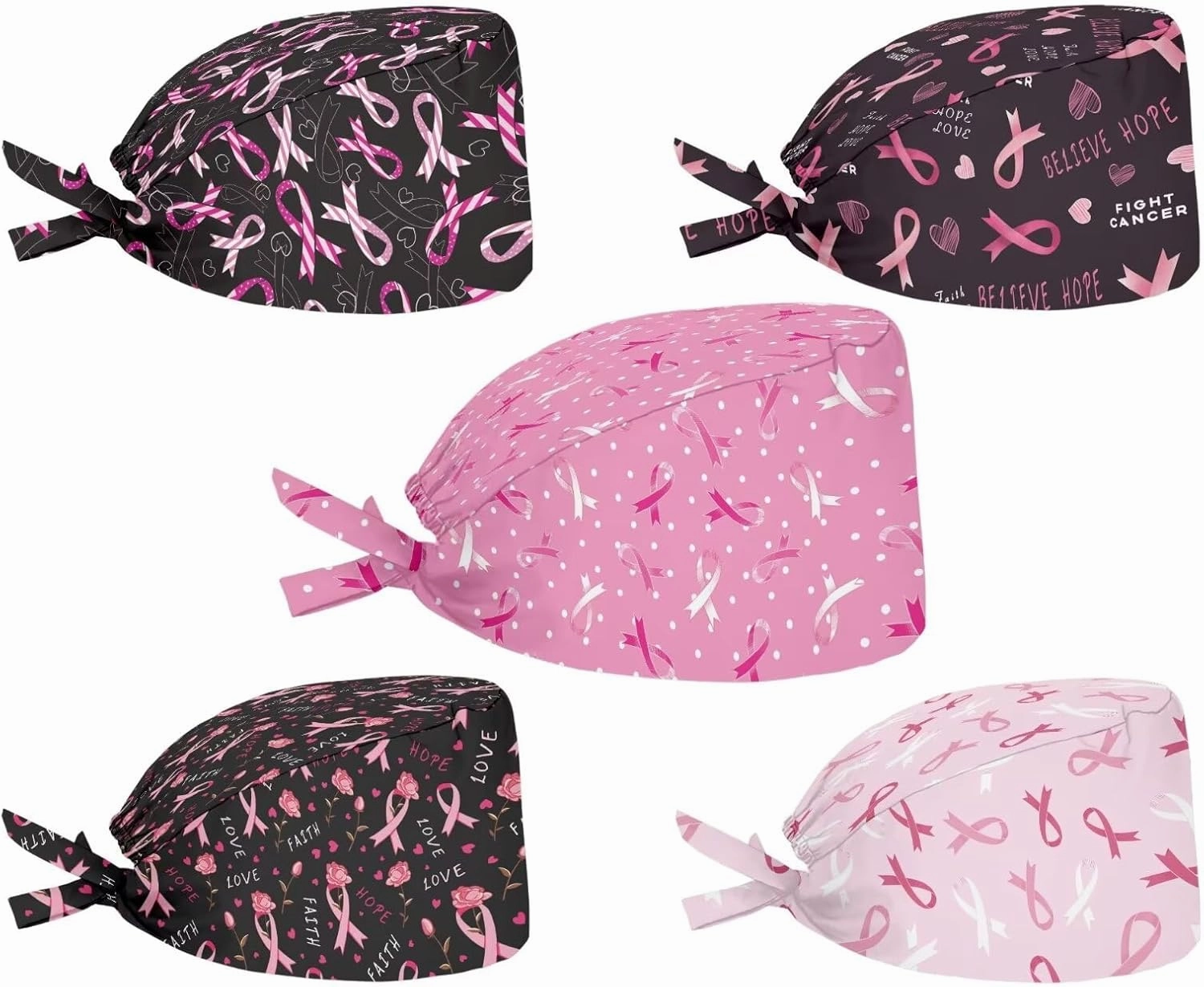 POLERO Holiday Scrub Hats with Sweatband Fashion Hair Covering Party Headgear Cap Set of 5