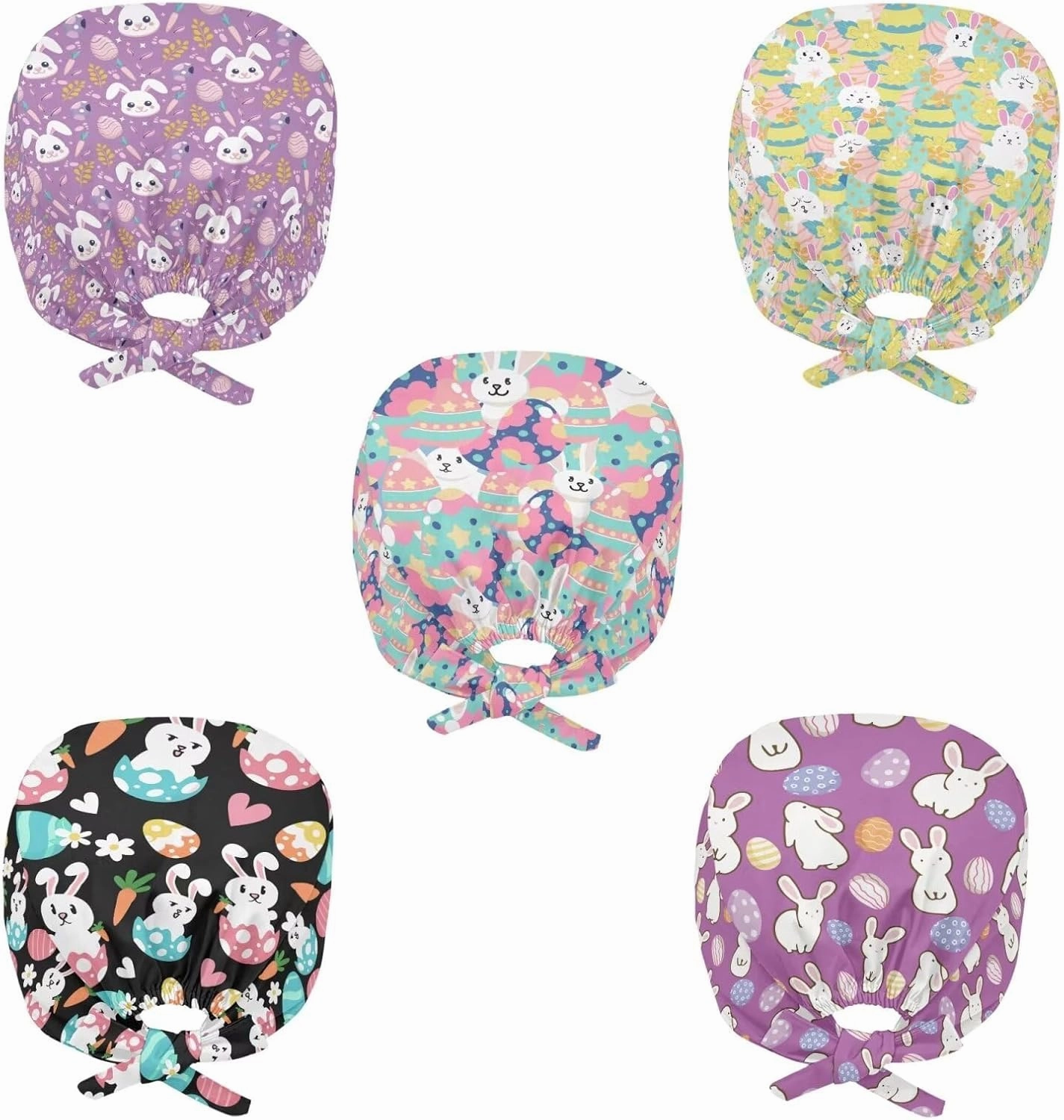 POLERO Holiday Scrub Hats with Sweatband Fashion Hair Covering Party Headgear Cap Set of 5