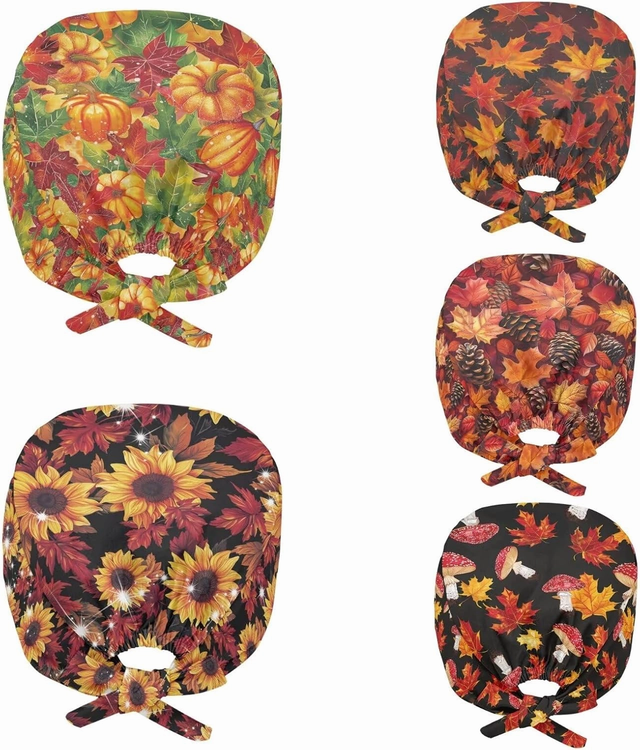 POLERO Holiday Scrub Hats with Sweatband Fashion Hair Covering Party Headgear Cap Set of 5