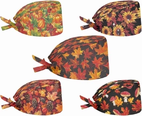 POLERO Holiday Scrub Hats with Sweatband Fashion Hair Covering Party Headgear Cap Set of 5