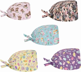 POLERO Holiday Scrub Hats with Sweatband Fashion Hair Covering Party Headgear Cap Set of 5