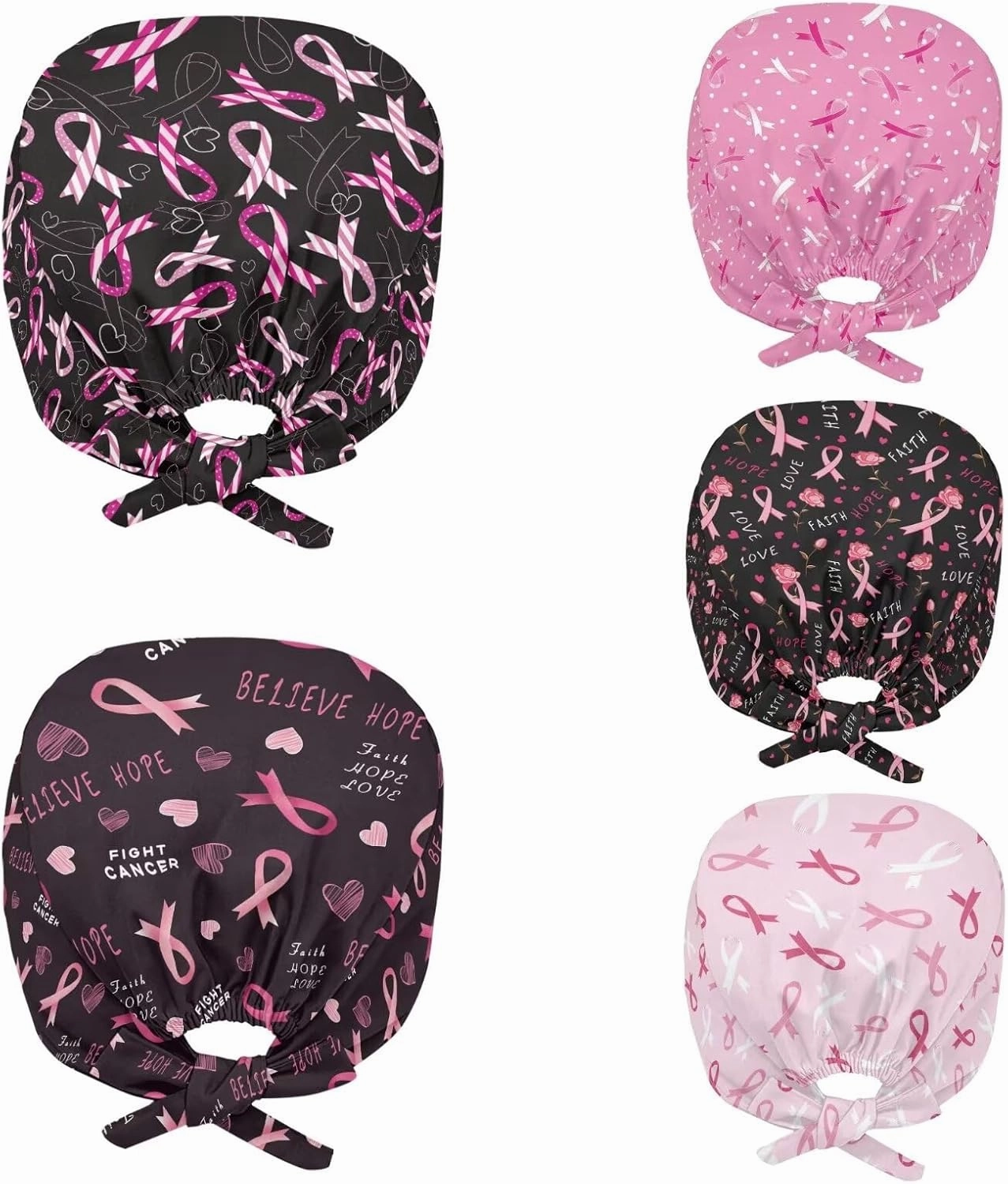 POLERO Holiday Scrub Hats with Sweatband Fashion Hair Covering Party Headgear Cap Set of 5