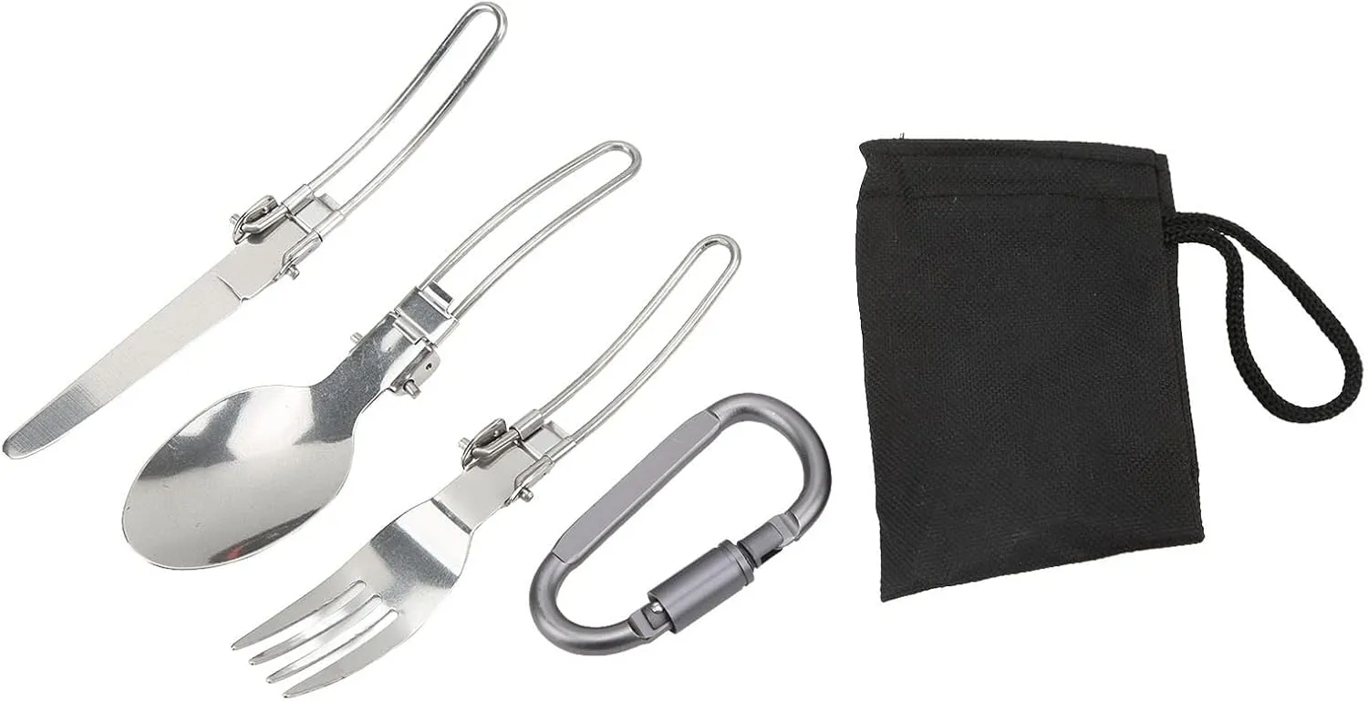 Portable Cam Cookware M Kit - Complete Outdoor Cookware Set with Pots, Pans, Teapot, Folding Fork, and Spoon for Backpacking and Cam S - Lightweight and Compact Design