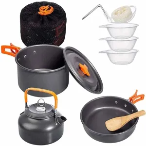 Portable Camping Cookware Set, Lightweight Pot, Pan & Kettle for Backpacking, Hiking, Picnic & BBQ, Space-Saving Nonstick Outdoor Cooking Kit