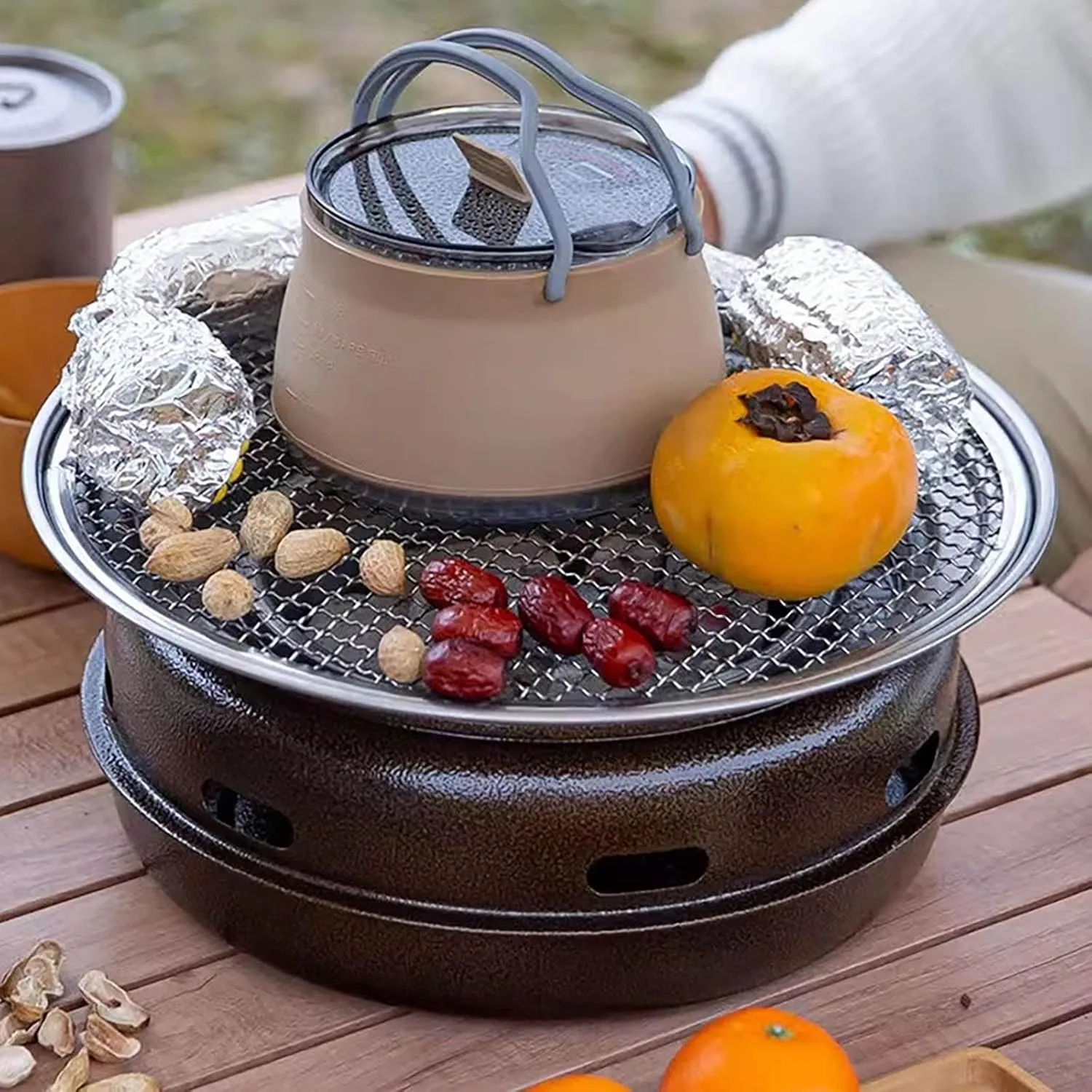 Portable Foldable Camping Cooking Pots, Backpacking Silicone Stove with Lid, Lightweight Camping Cookware for Indoor Home Kitchen Outdoor Travel Outdoor Hiking Camping (Khaki)