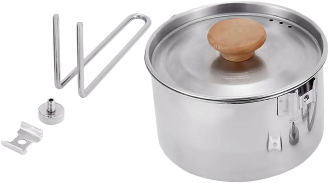 Portable Outdoor Stainless Steel Cooking Pot Camping Kettle Non-Slip Bottom for Easy Carrying Storage for Hiking Fishing and Outdoor Cooking
