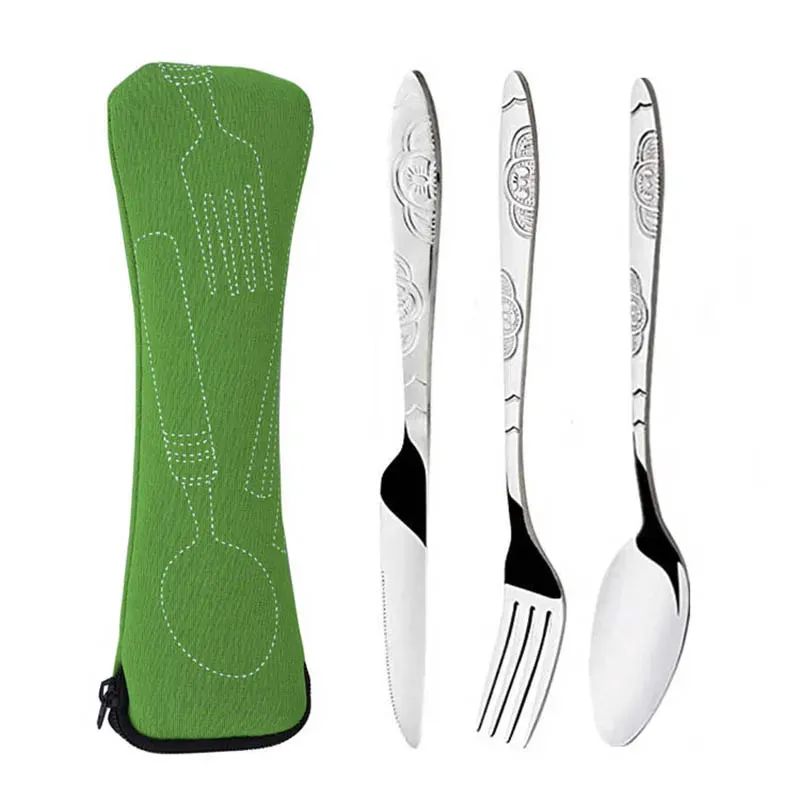 Portable Stainless Steel Cutlery Set with Organizer Bag - Knife, Fork, Spoon - Lightweight Flatware