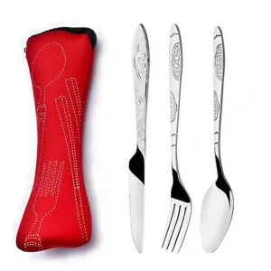 Portable Stainless Steel Cutlery Set with Organizer Bag - Knife, Fork, Spoon - Lightweight Flatware