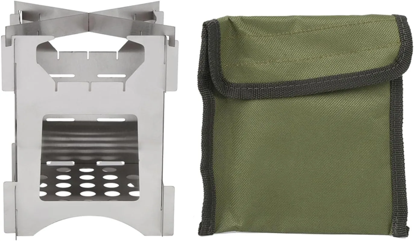 Portable Stainless Steel Folding Wood Burning Stove Mini Cooker Ideal for Outdoor Camping Travel Hiking Picnics Lightweight Compact