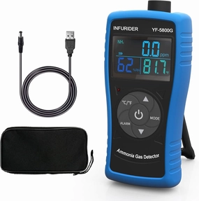 Portable Ammonia Gas Detector, USB Rechargeable NH3 Gas Monitor with Audible & Visual Alarm, Ammonia Meter Range 0-100ppm with 0.1ppm Resolution for Farm, Pig & Livestock(INFURIDER YF-5800G)