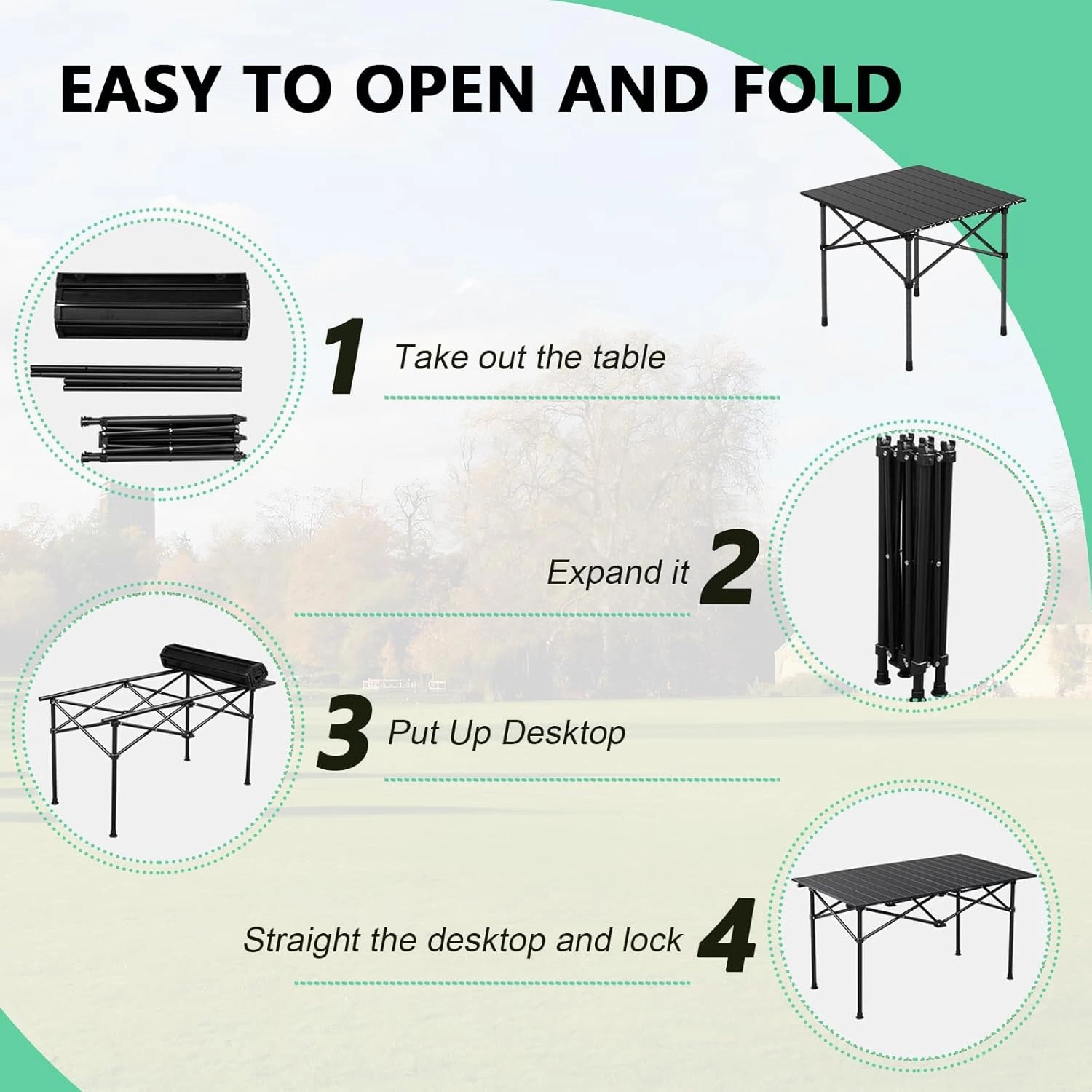Portable Camping Side Table, Lightweight Aluminum Folding Tables with Carry Bag, Ideal for Picnic, BBQ, Cooking, and Outdoor Adventures Black 50×53×50cm/19.7×20.9×19.7in