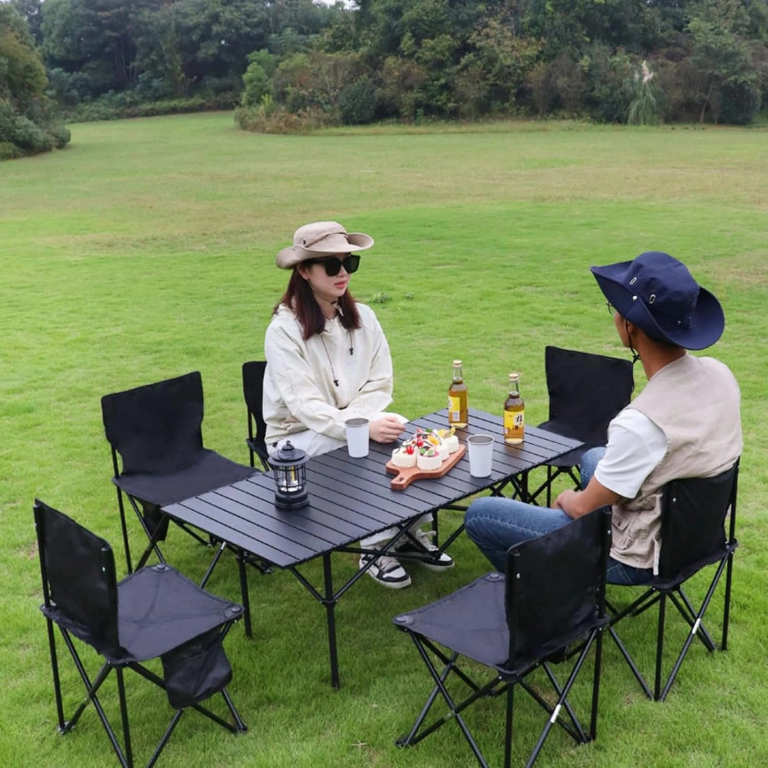 Portable Camping Side Table, Lightweight Aluminum Folding Tables with Carry Bag, Ideal for Picnic, BBQ, Cooking, and Outdoor Adventures Black 50×53×50cm/19.7×20.9×19.7in