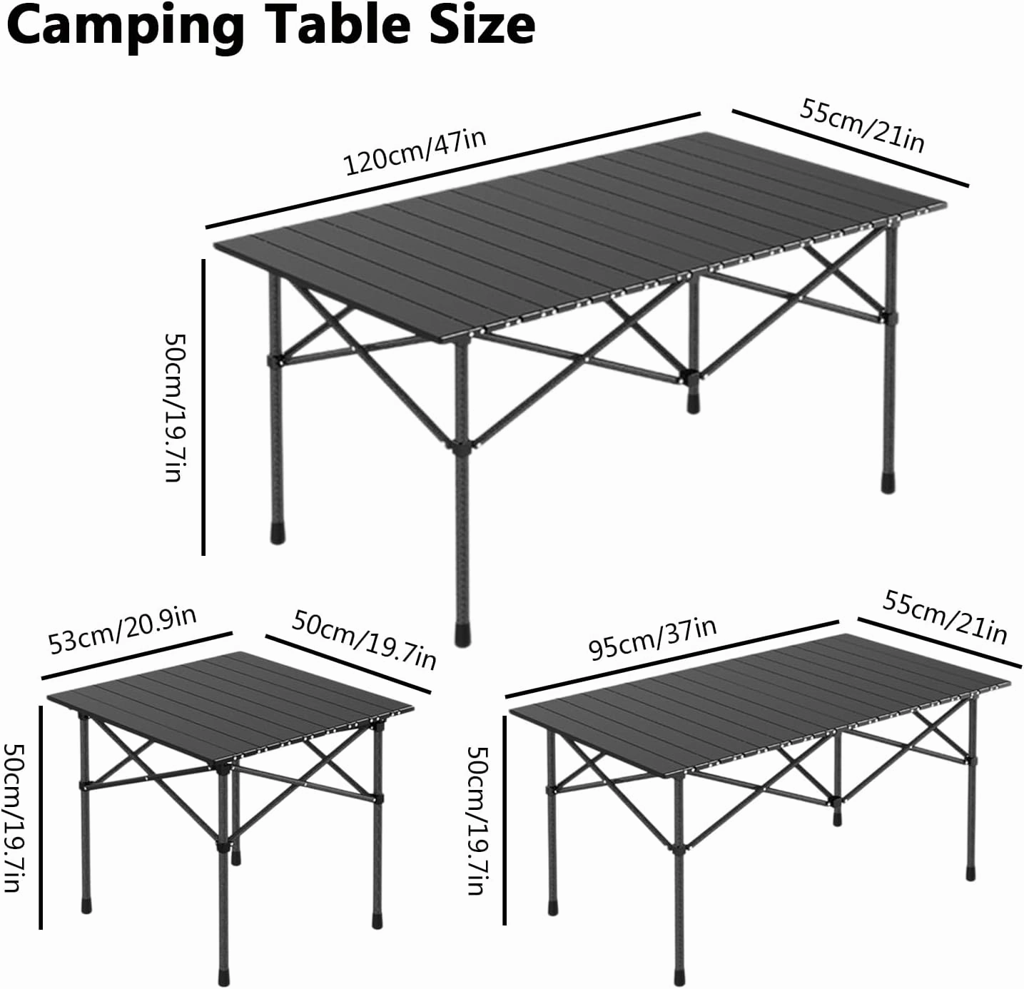 Portable Camping Side Table, Lightweight Aluminum Folding Tables with Carry Bag, Ideal for Picnic, BBQ, Cooking, and Outdoor Adventures Black 50×53×50cm/19.7×20.9×19.7in