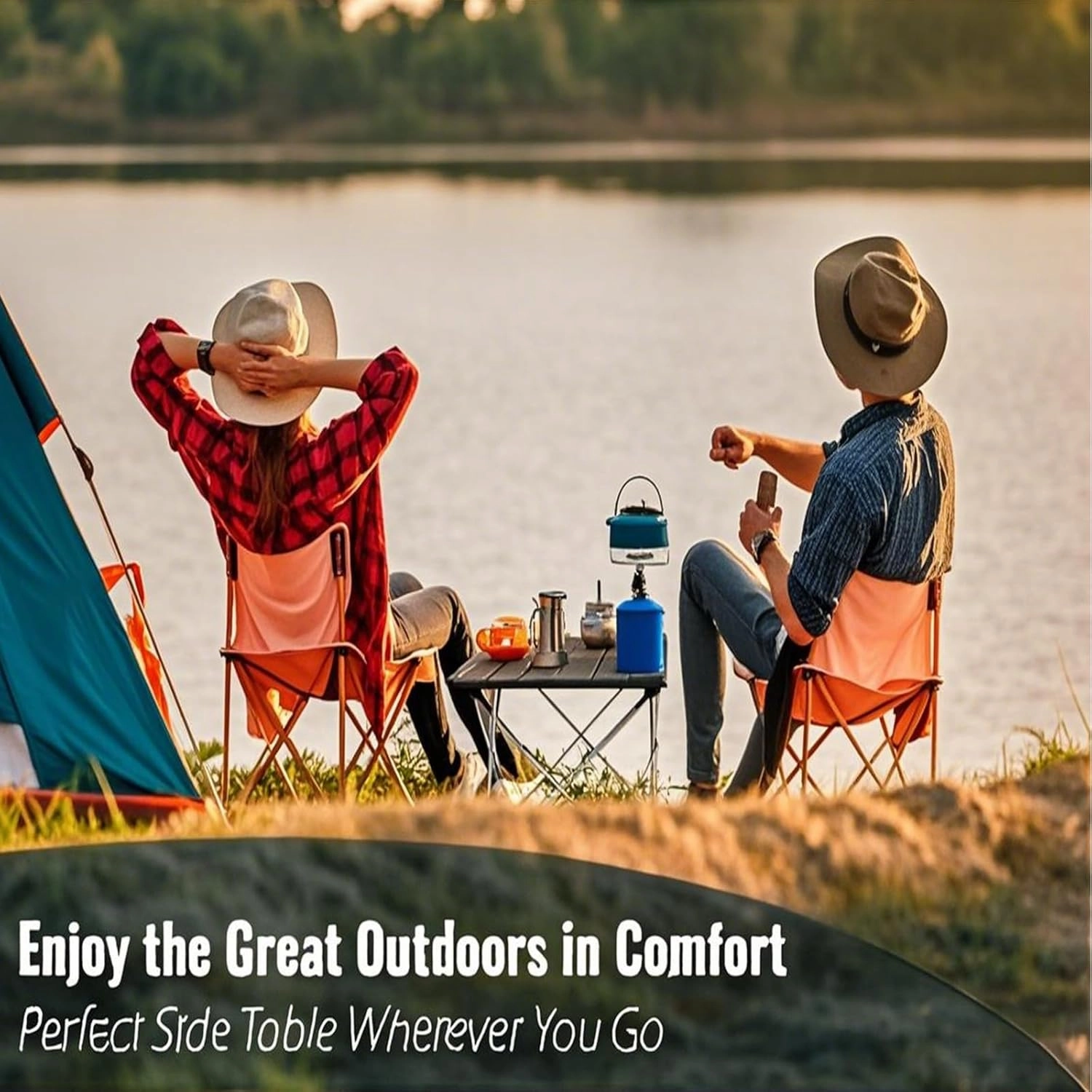 Portable Camping Side Table, Lightweight Aluminum Folding Tables with Carry Bag, Ideal for Picnic, BBQ, Cooking, and Outdoor Adventures Black 50×53×50cm/19.7×20.9×19.7in