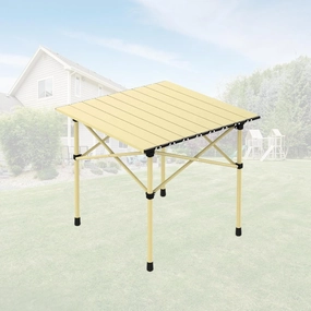 Portable Camping Side Table, Lightweight Aluminum Folding Tables with Carry Bag, Ideal for Picnic, BBQ, Cooking, and Outdoor Adventures Light Yellow 50×53×50cm/19.7×20.9×19.7in