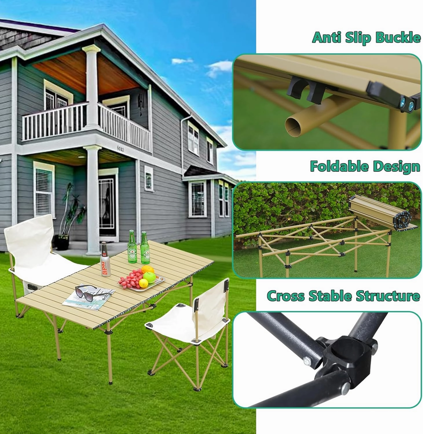 Portable Camping Side Table, Lightweight Aluminum Folding Tables with Carry Bag, Ideal for Picnic, BBQ, Cooking, and Outdoor Adventures Light Yellow 50×53×50cm/19.7×20.9×19.7in