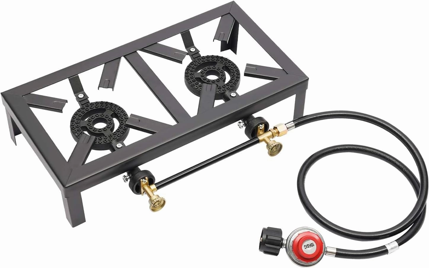 Portable Double Burner,Adjustable 0-20Psi Outdoor Gas Stove Propane Cooker with Regulator Hose for Patio Camping,Home Brewing,Barbecues,Turkey Fry, Maple Syrup Prepare,Travel
