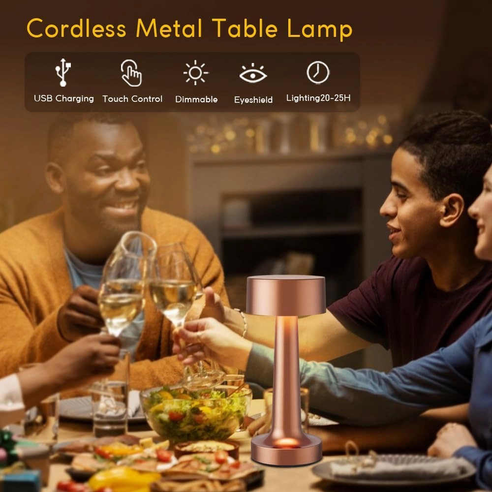 Portable LED Table Lamp, 3-Levels Brightness Metal Desk Lamp,3 Color Touch Control Rechargeable Lamp, Ideal Bedside lamp for Nightstand,Bedroom, Living Room（Rose Gold）