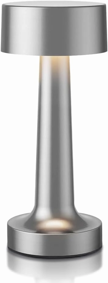 Portable LED Table Lamp, 3-Levels Brightness Metal Desk Lamp,3 Color Touch Control Rechargeable lamp, Ideal Bedside Lamp for Nightstand,Bedroom, Living Room (Silver)