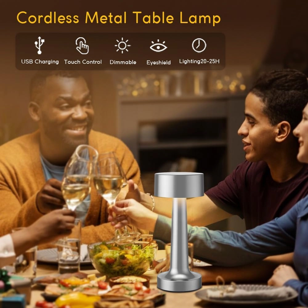 Portable LED Table Lamp, 3-Levels Brightness Metal Desk Lamp,3 Color Touch Control Rechargeable lamp, Ideal Bedside Lamp for Nightstand,Bedroom, Living Room (Silver)