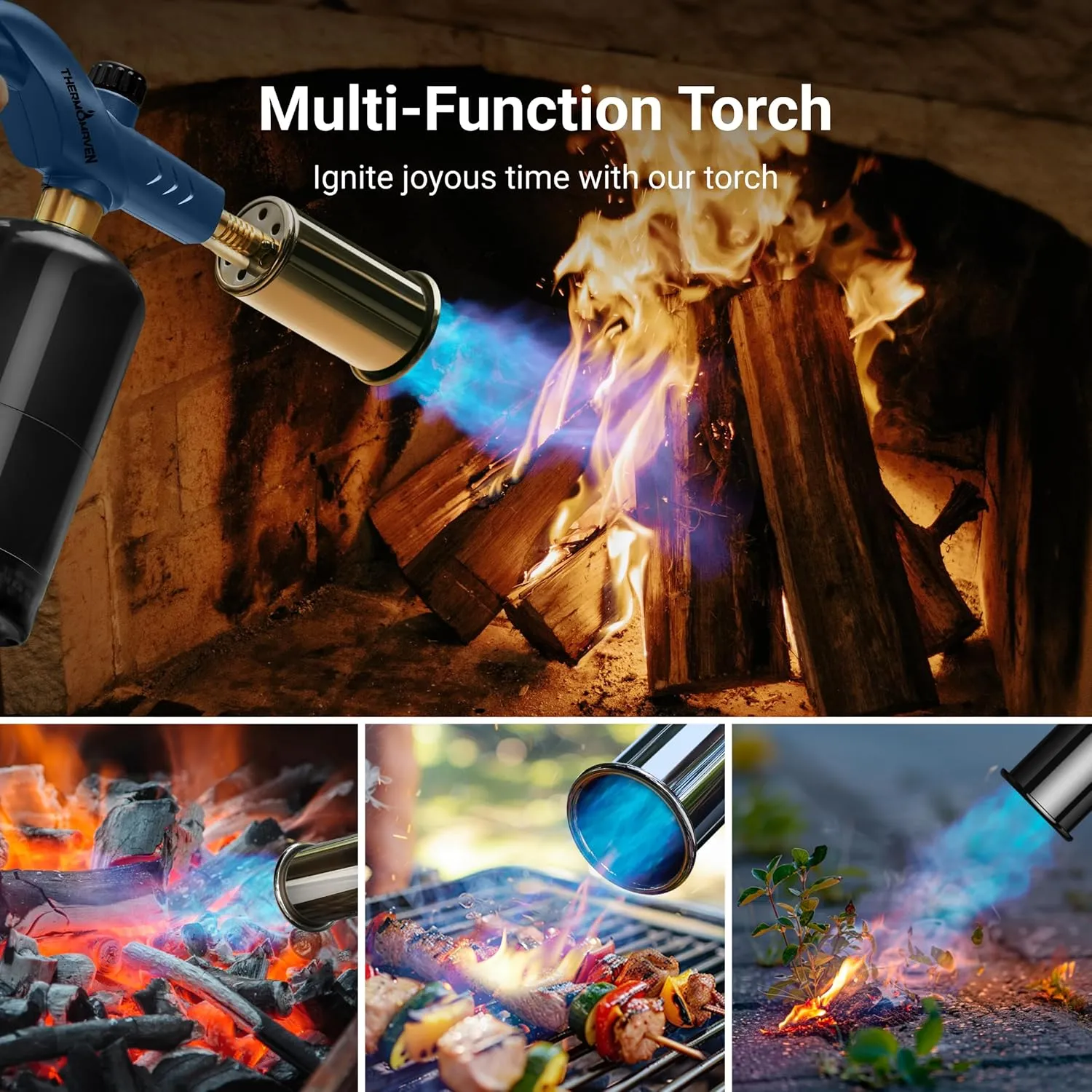Powerful Propane Torch, Kitchen Cooking Torch, Culinary Torch Lighter, Adjustable Blow Torch for Sous Vide Searing Steak, BBQ, Campfire Charcoal Starter, Blue (Propane Tank Not Included)