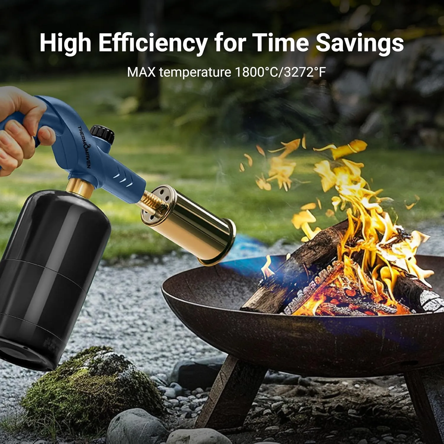 Powerful Propane Torch, Kitchen Cooking Torch, Culinary Torch Lighter, Adjustable Blow Torch for Sous Vide Searing Steak, BBQ, Campfire Charcoal Starter, Blue (Propane Tank Not Included)