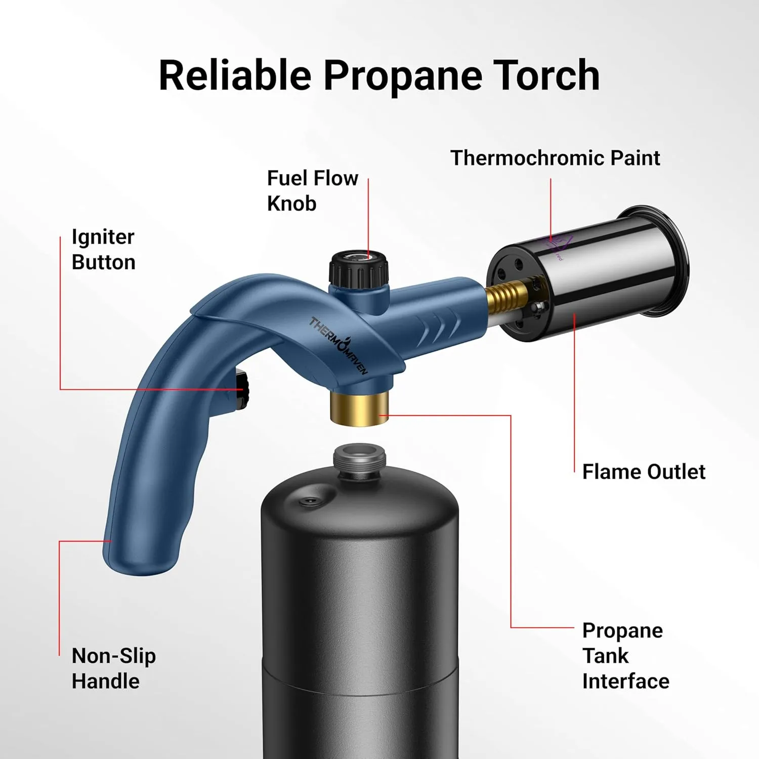 Powerful Propane Torch, Kitchen Cooking Torch, Culinary Torch Lighter, Adjustable Blow Torch for Sous Vide Searing Steak, BBQ, Campfire Charcoal Starter, Blue (Propane Tank Not Included)