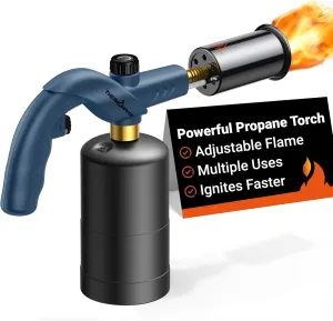 Powerful Propane Torch, Kitchen Cooking Torch, Culinary Torch Lighter, Adjustable Blow Torch for Sous Vide Searing Steak, BBQ, Campfire Charcoal Starter, Blue (Propane Tank Not Included)