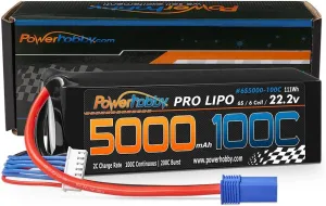 Powerhobby 6s 22.2v 5000mah 100c Lipo Battery w EC5 Plug 6-Cell Soft Case : Fits : Helicopter Heli Airplane Buggy Truggy Boat