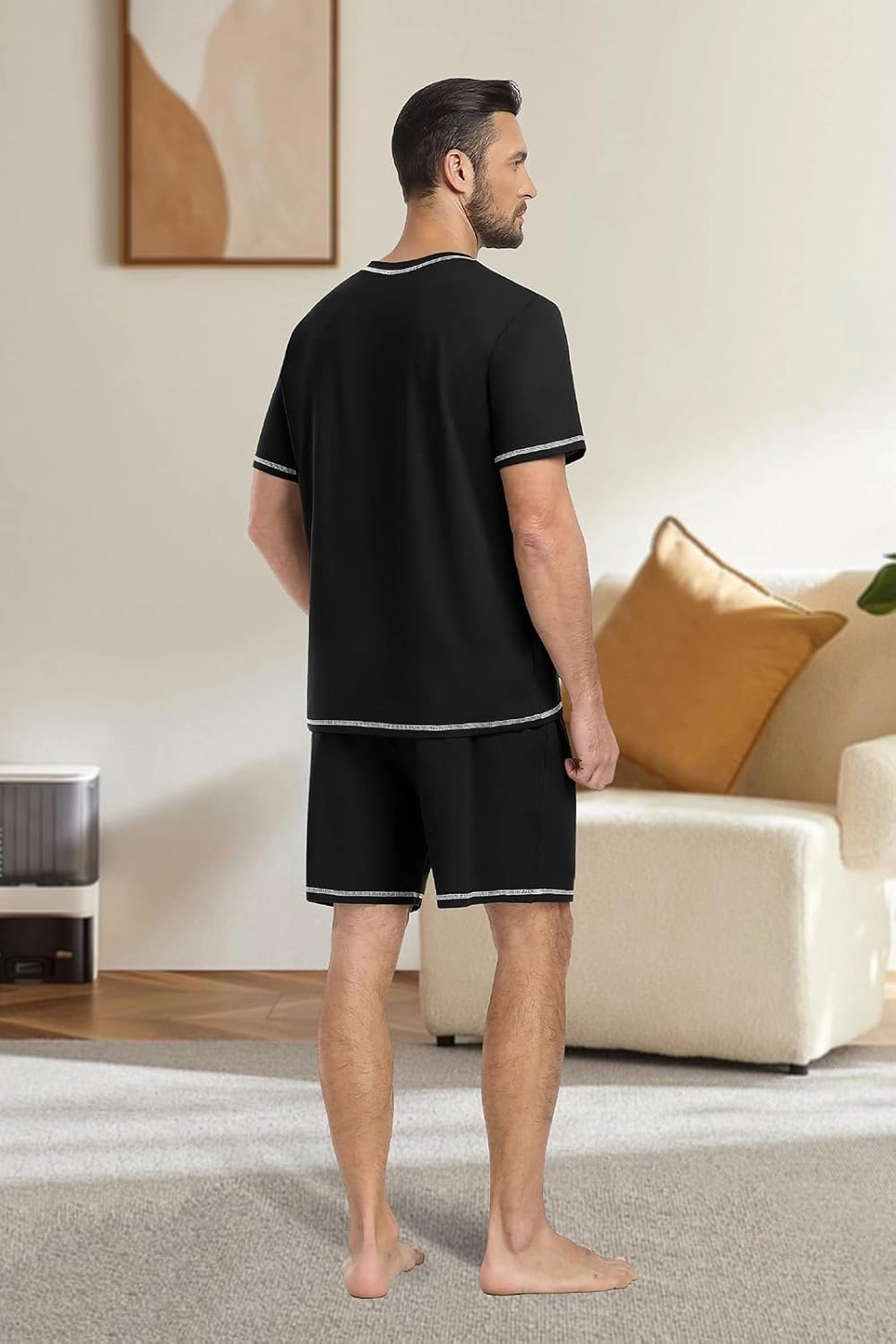 PrinStory Men's Pajamas Set Sleepwear Lightweight Short Sleeve Shirts and Shorts Soft 2 Piece Lounge Set Cozy Nightwear