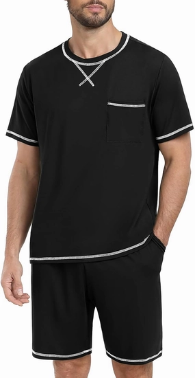 PrinStory Men's Pajamas Set Sleepwear Lightweight Short Sleeve Shirts and Shorts Soft 2 Piece Lounge Set Cozy Nightwear
