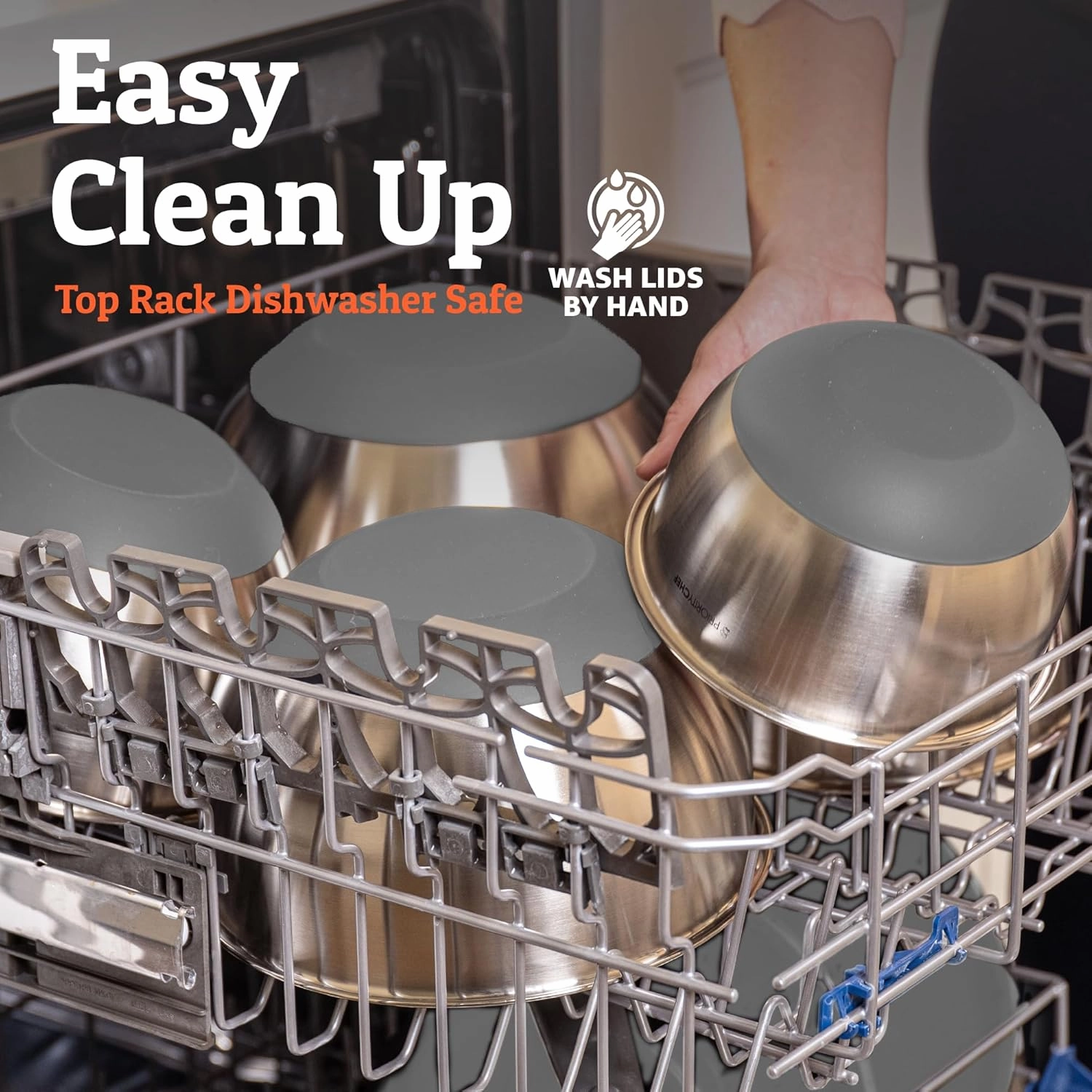 Priority Chef Premium Mixing Bowls With Airtight Lids Set, Thicker Stainless Steel Mixing Bowl Set, Large Prep Metal Bowls with Lids, Nesting Bowls for Kitchen, 1.5/2/3/4/5 Qrt, Grey