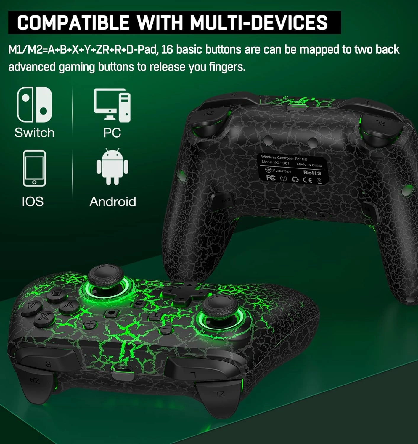 Programmable Switch Controller with Wireless USB Receiver for Nintendo Switch/Lite/OLED, Wireless Switch Controllers with a Mouse Touch Feeling for PC/Android/iOS, Switch Pro Controller with Turbo, Wake-up